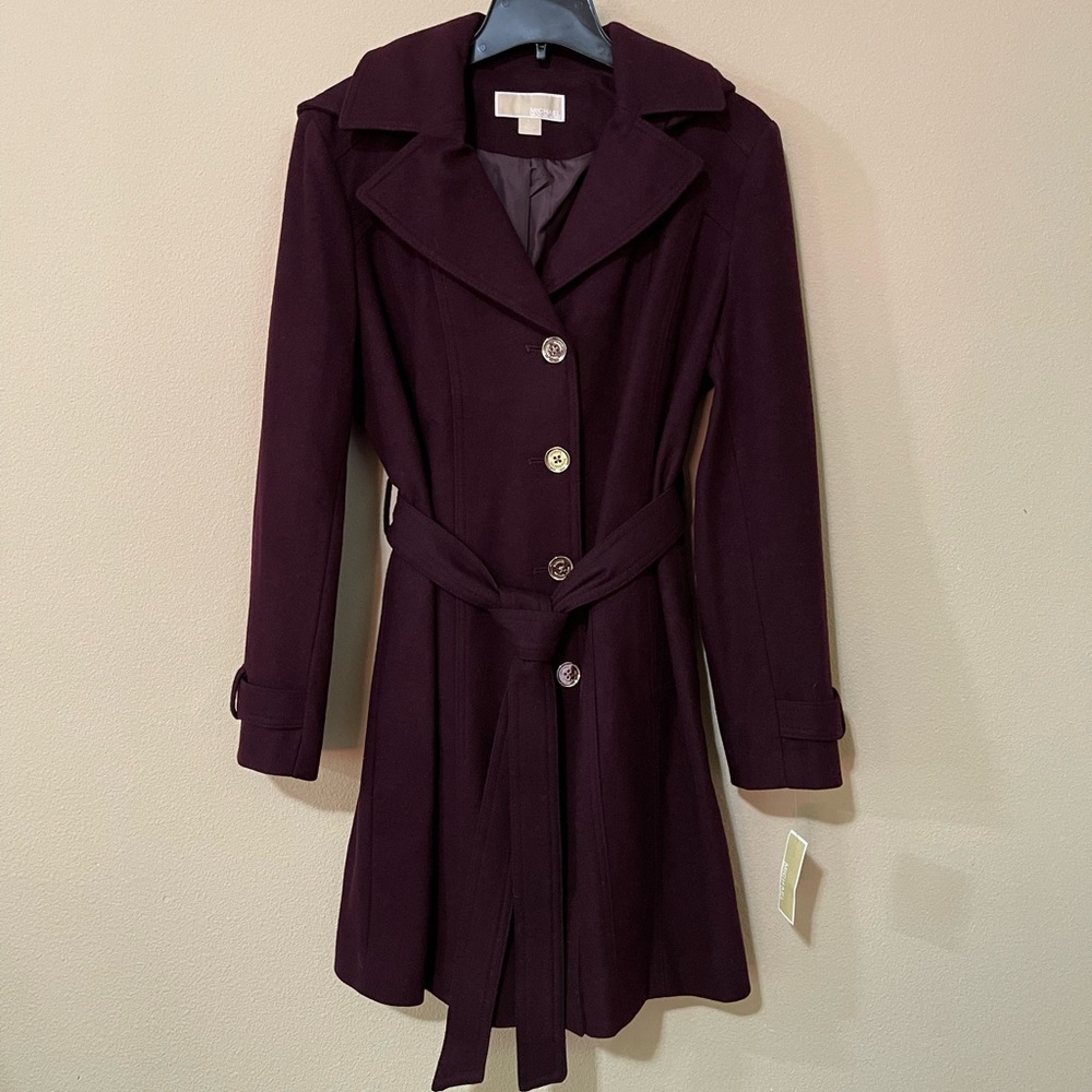Michael Kors Red Coat Wool Belted with Removable Hood